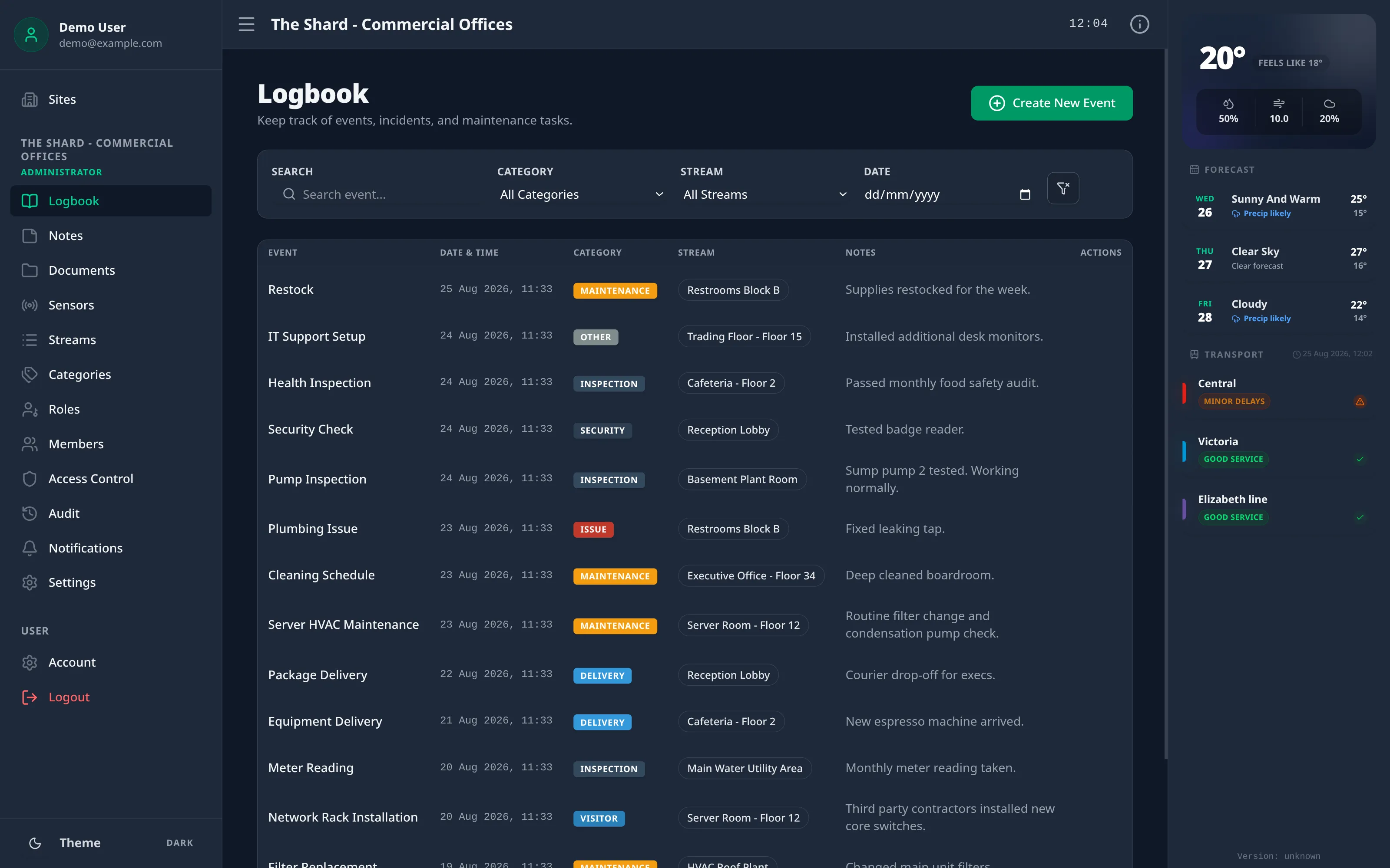 Hometega Logbook Interface